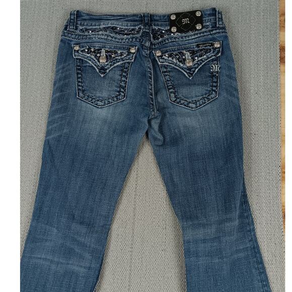 Miss Me Western Jeans Womens 29 30X31 Blue Fade Boot Flare Bling Embroidered - Picture 9 of 16